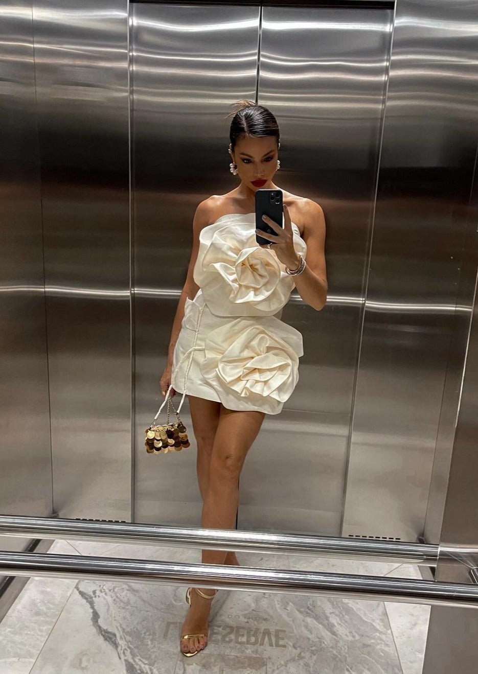 Feliz strapless minijurk met 3D-bloemen