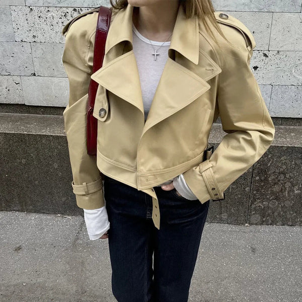 Kaki cropped trenchjack van Fern
