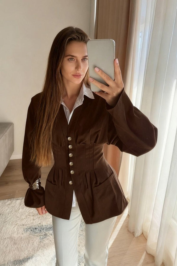 Fiona getailleerde blazer met plooien en vintage taille