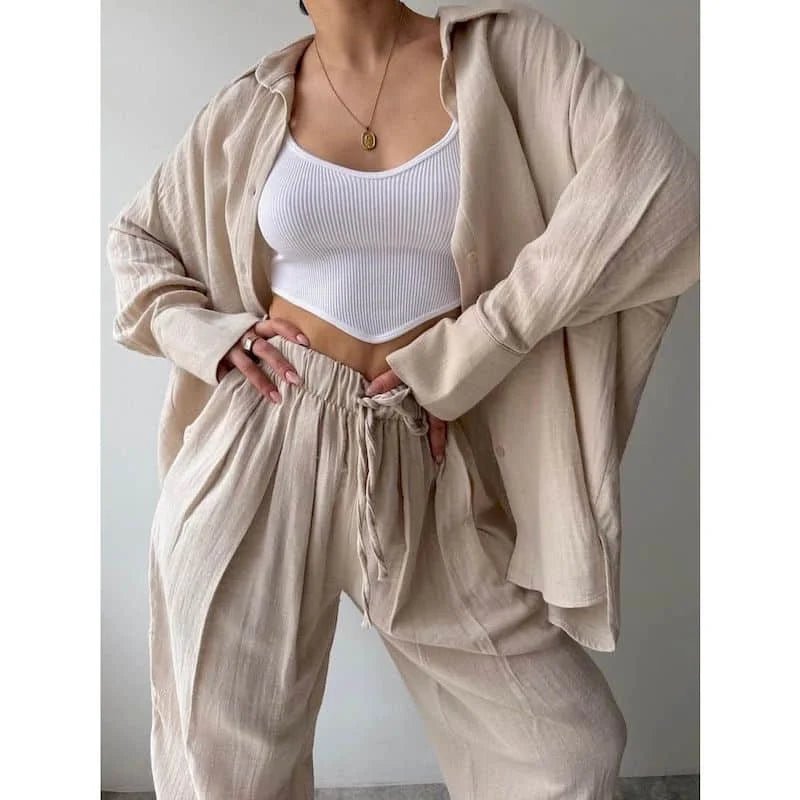 Frances-set met revers, lange mouwen en broek
