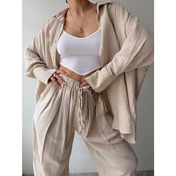 Frances-set met revers, lange mouwen en broek