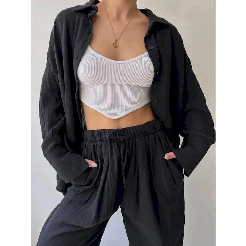 Frances-set met revers, lange mouwen en broek
