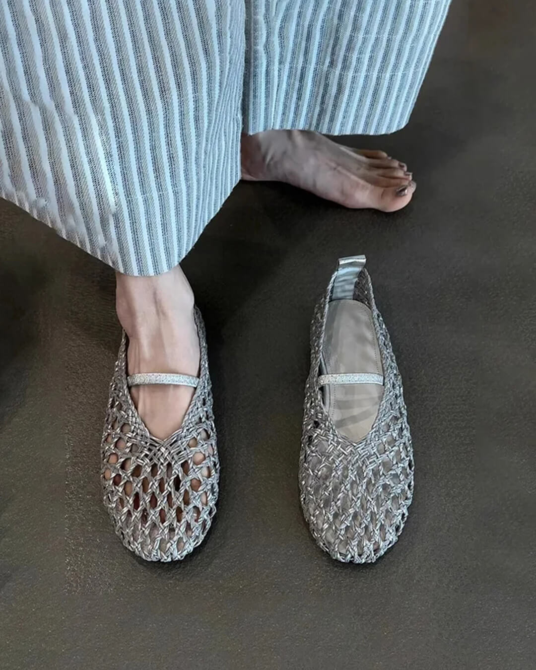 Francesca platte schoenen met opengewerkt vlechtwerk