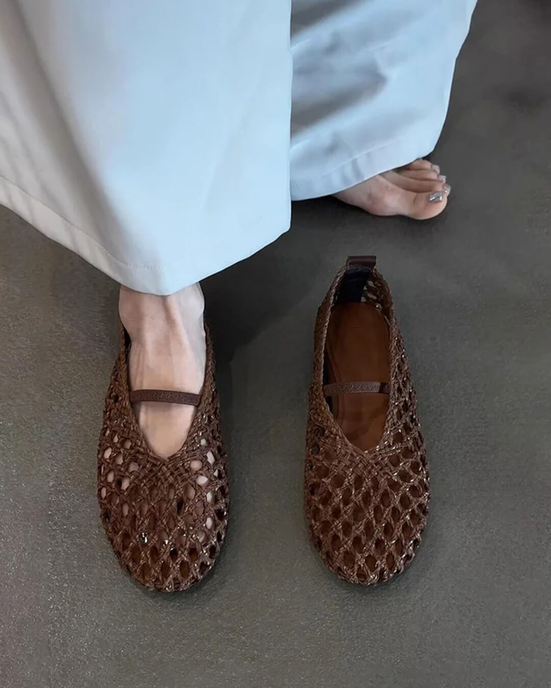 Francesca platte schoenen met opengewerkt vlechtwerk