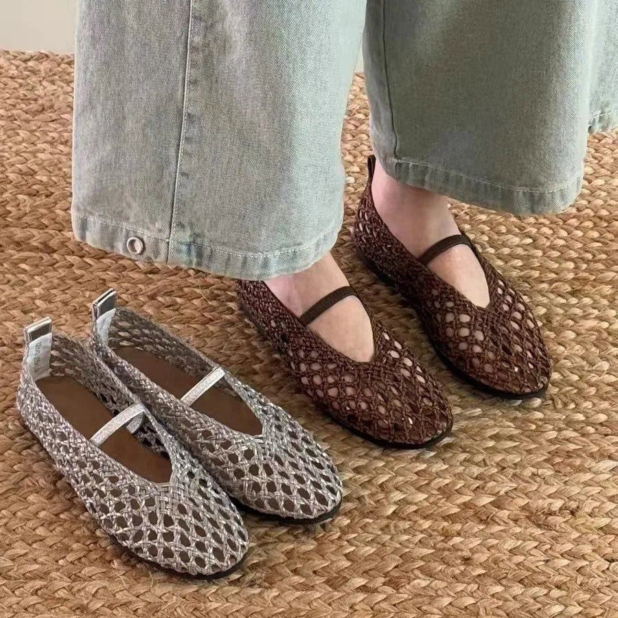 Francesca platte schoenen met opengewerkt vlechtwerk