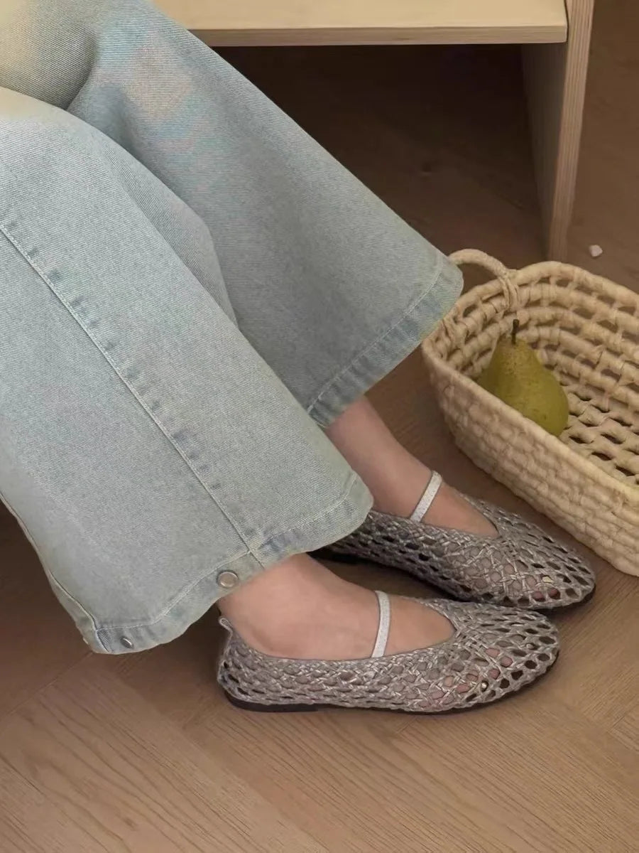 Francesca platte schoenen met opengewerkt vlechtwerk
