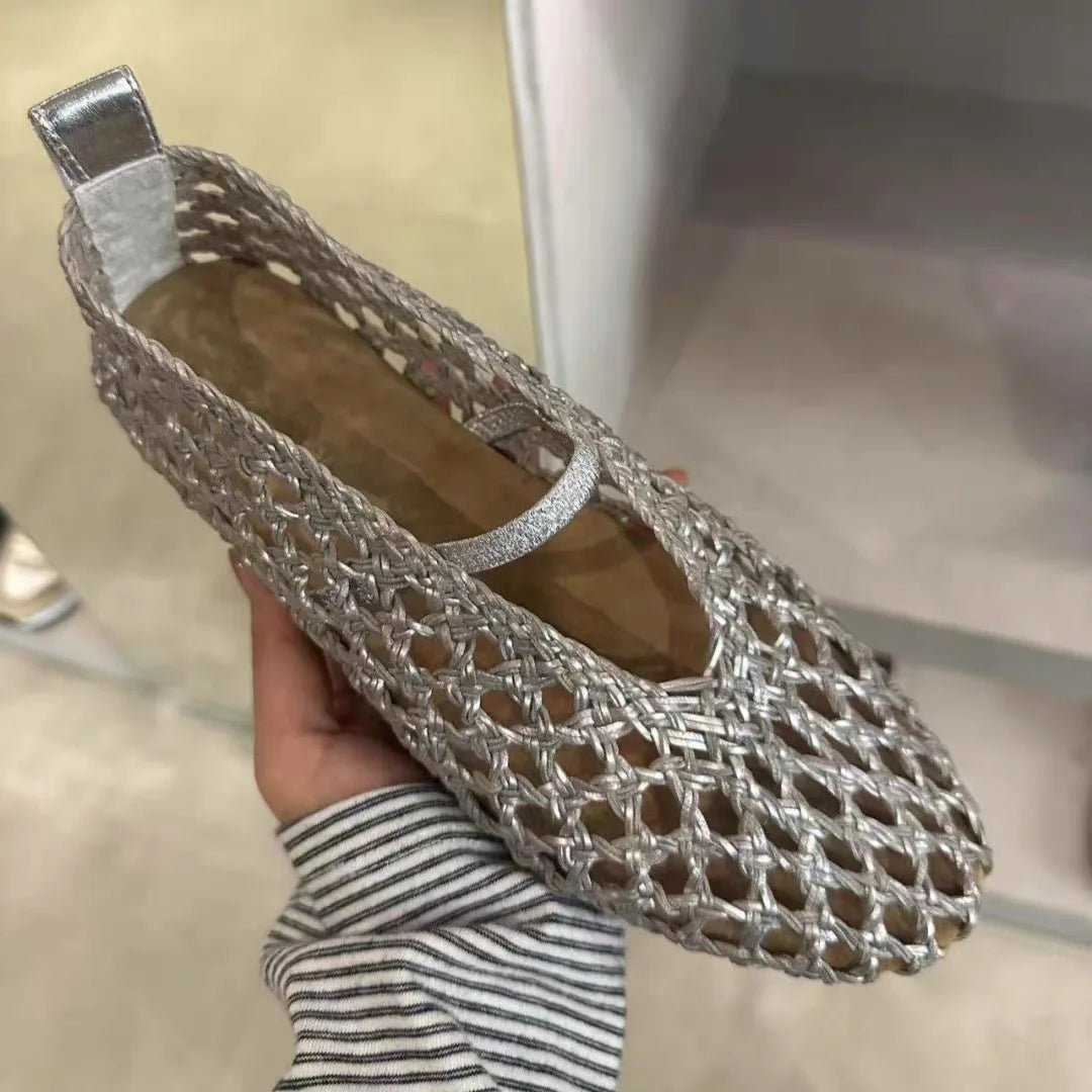 Francesca platte schoenen met opengewerkt vlechtwerk