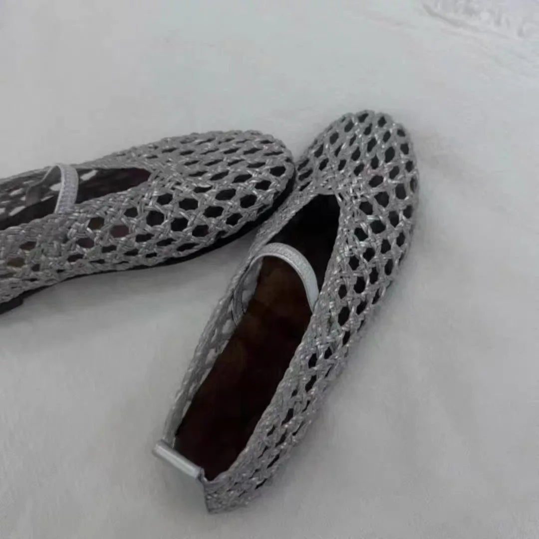 Francesca platte schoenen met opengewerkt vlechtwerk