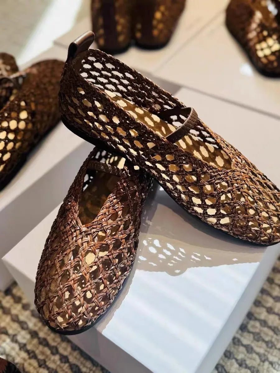 Francesca platte schoenen met opengewerkt vlechtwerk