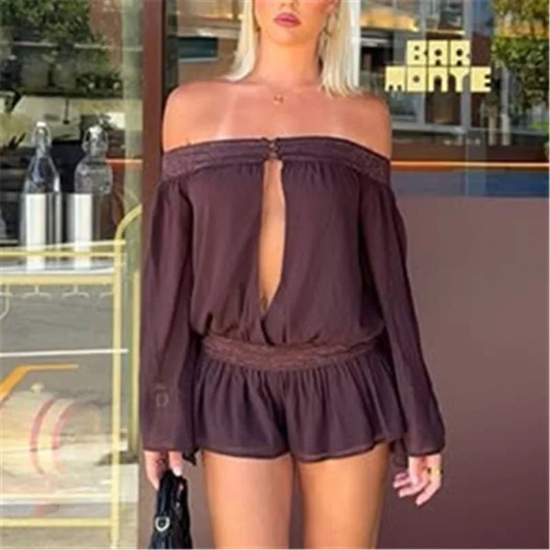 Franziska chiffon jumpsuit met blote schouders