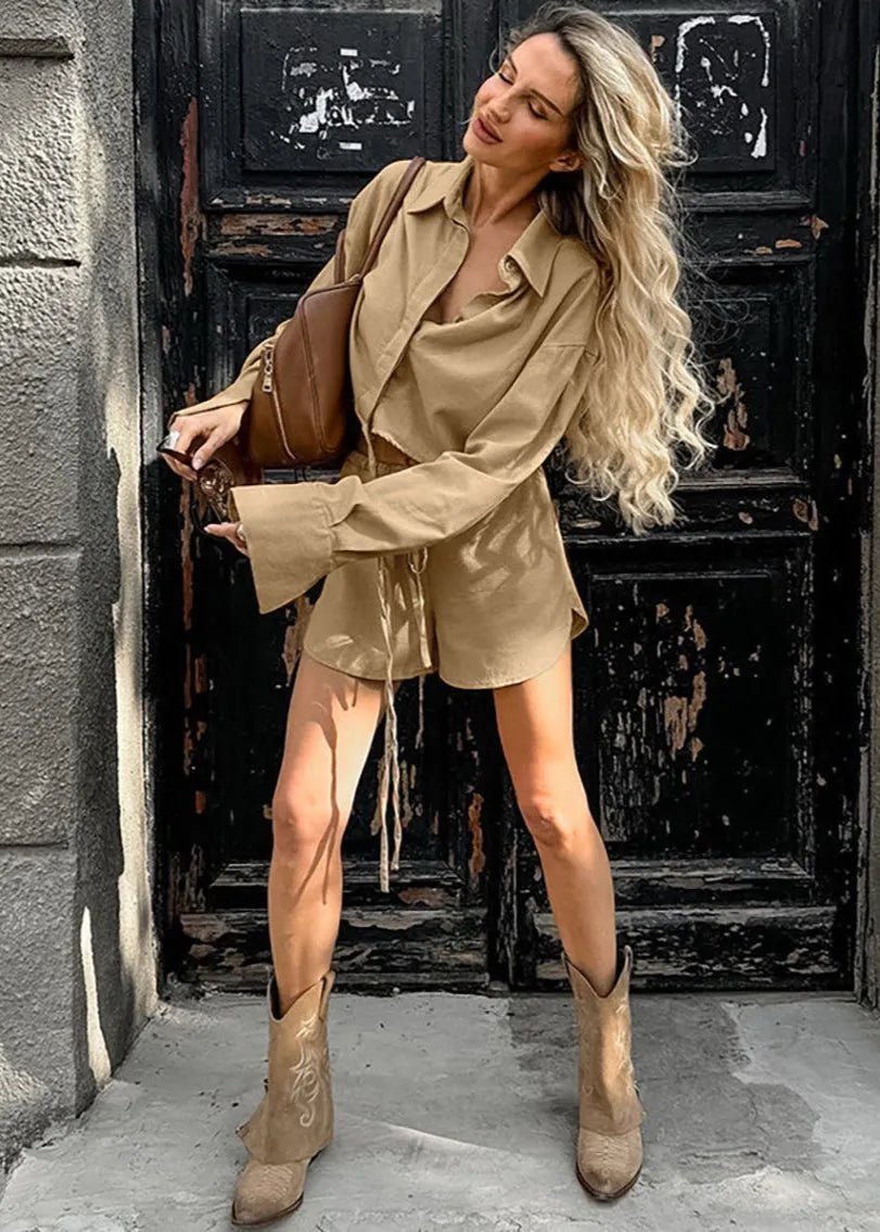 Gabrielle set met cropped shirt en short met trekkoord