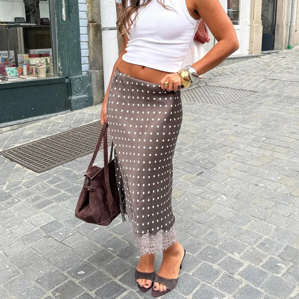 Hadley midi-rok met stippenprint en kanten rand