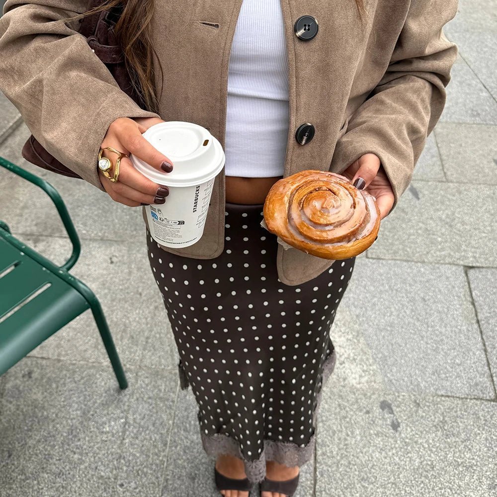 Hadley midi-rok met stippenprint en kanten rand
