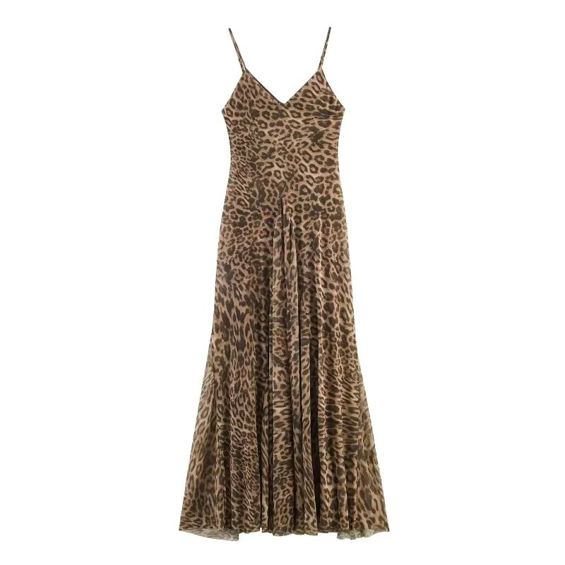 Hannah maxi-jurk met luipaardprint en spaghettibandjes