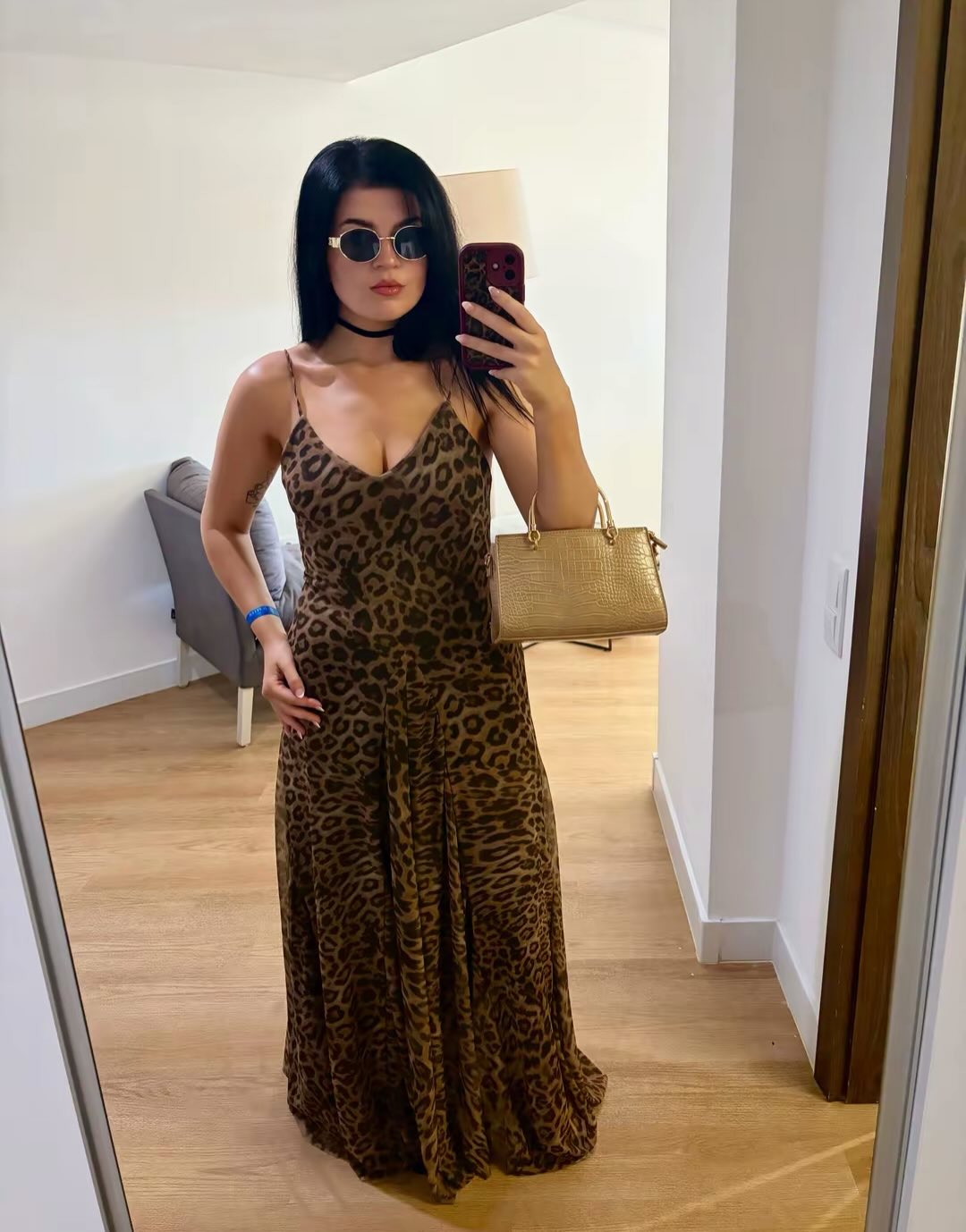 Hannah maxi-jurk met luipaardprint en spaghettibandjes