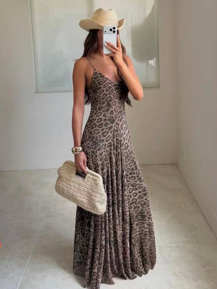 Hannah maxi-jurk met luipaardprint en spaghettibandjes