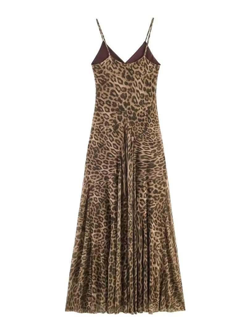 Hannah maxi-jurk met luipaardprint en spaghettibandjes