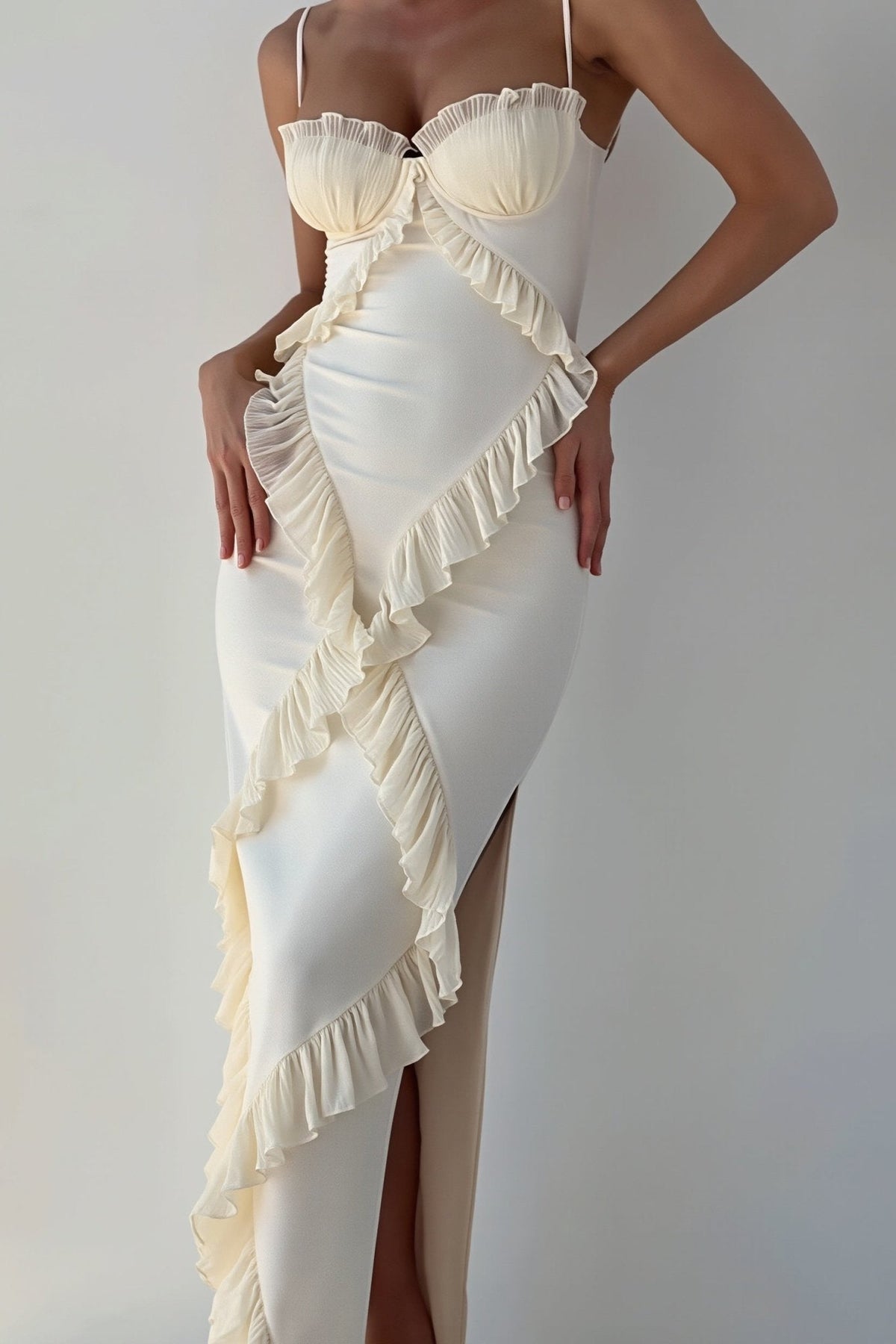 Helen kanten maxi-jurk met ruches