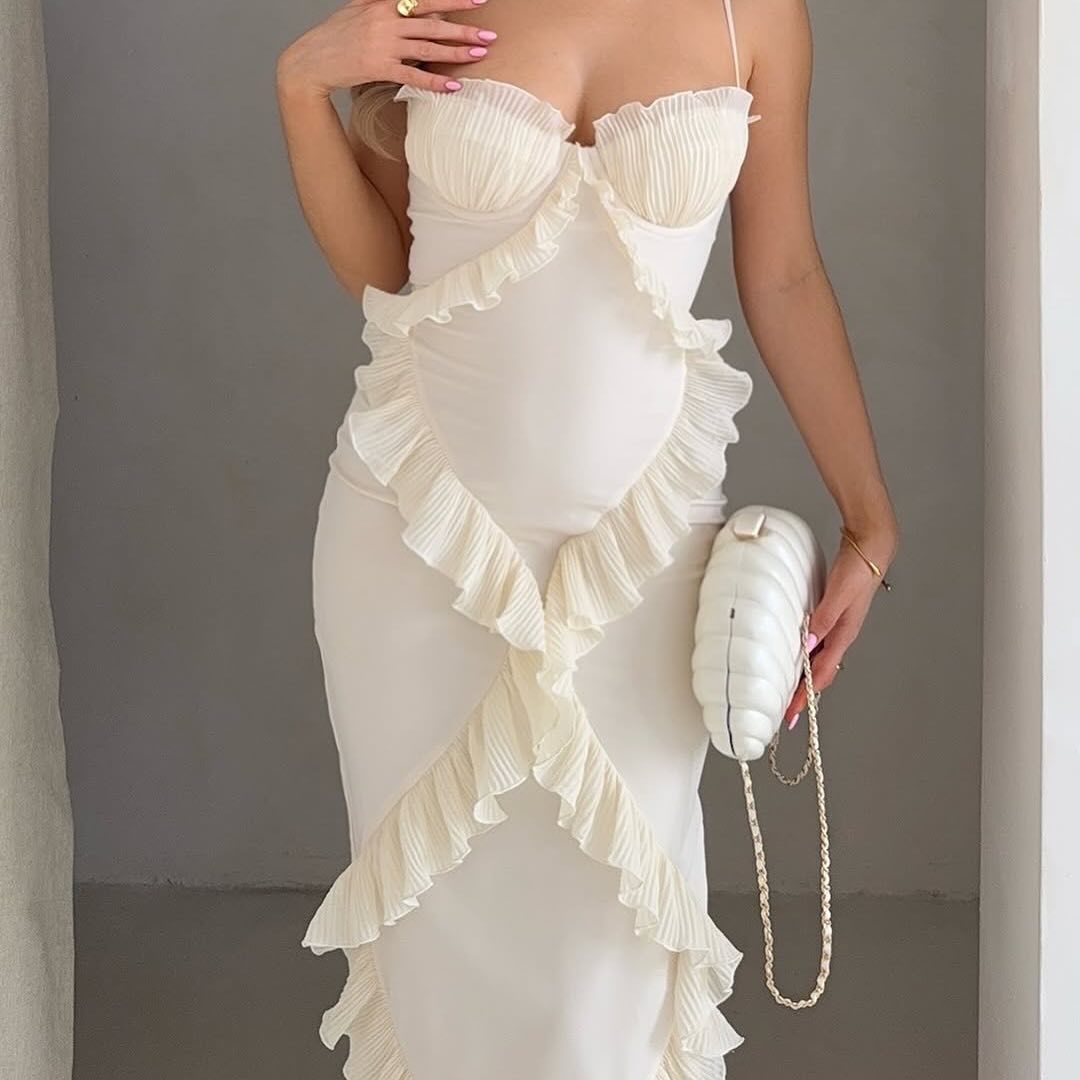 Helen kanten maxi-jurk met ruches