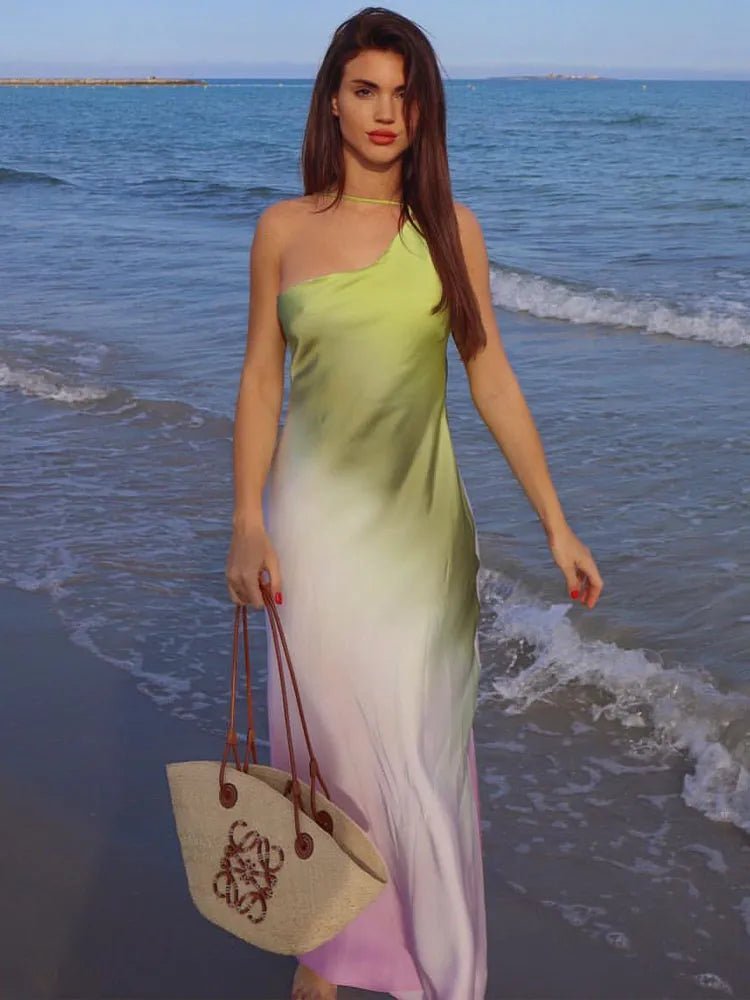 Helena asymmetrische off-shoulderjurk
