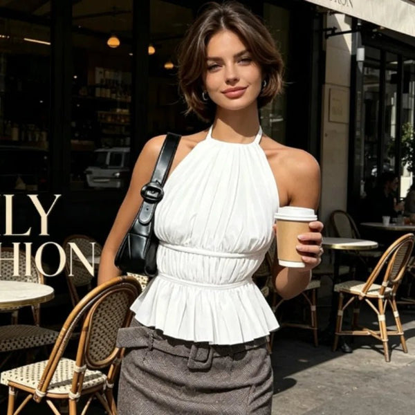 Ines haltertop met rimpeldetail