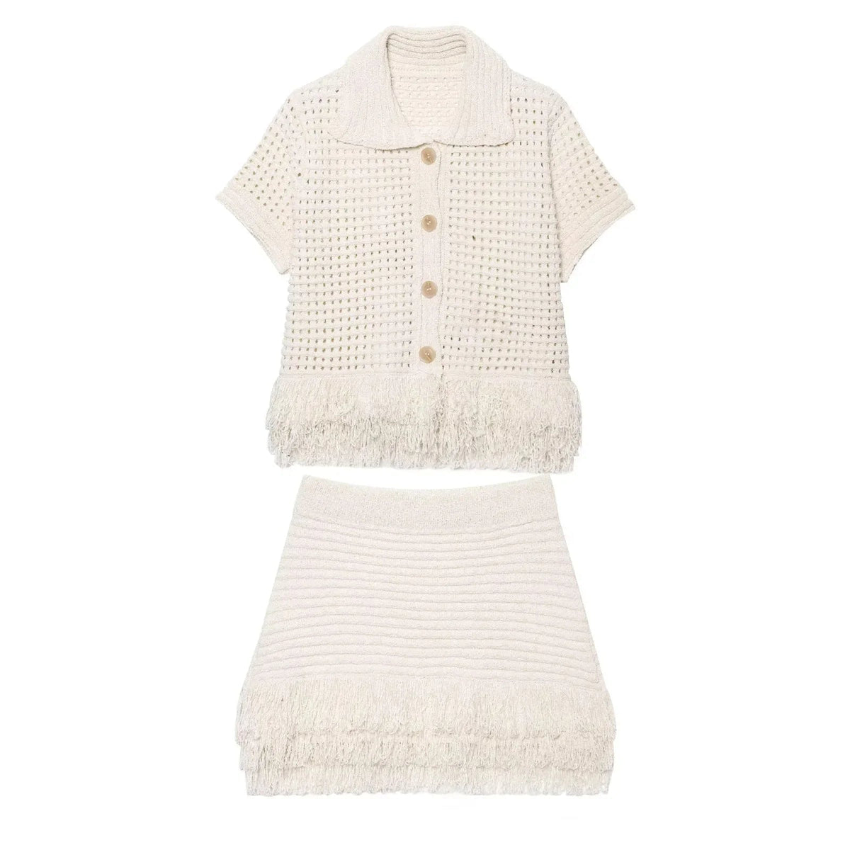 Ioanna gebreide set met kwastjes en rok