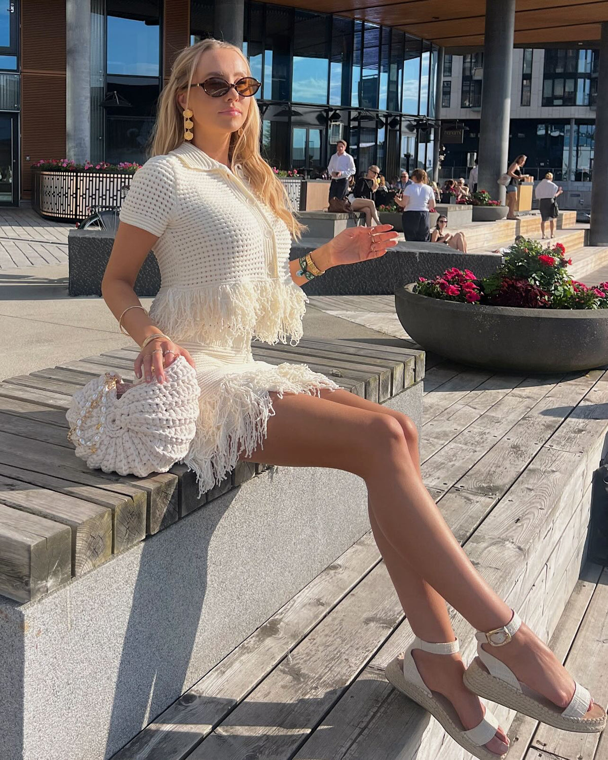 Ioanna gebreide set met kwastjes en rok