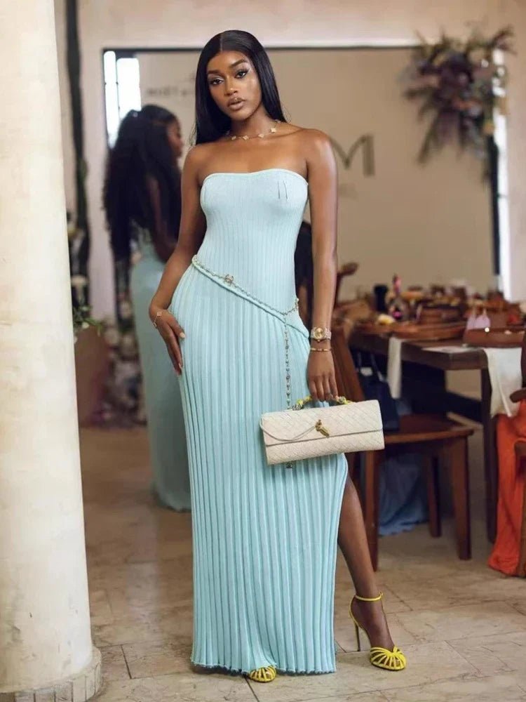 Isadora strapless gebreide maxi-jurk met split aan de zijkant