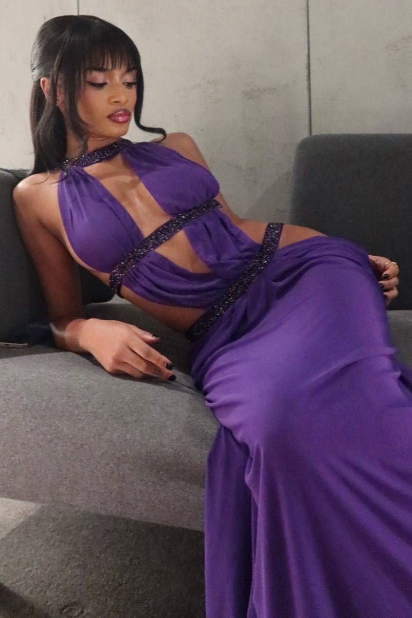 Isolde maxi-jurk met rimpeldetails en uitsnijdingen