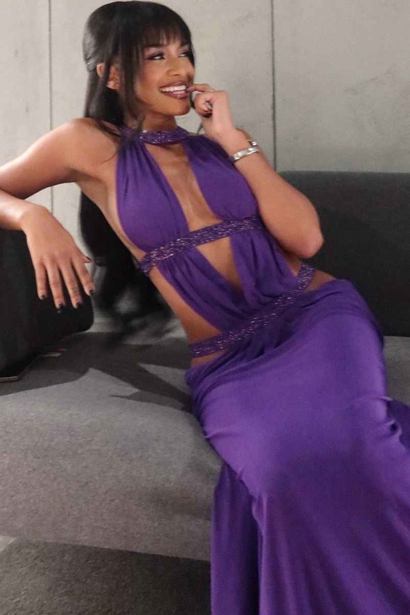 Isolde maxi-jurk met rimpeldetails en uitsnijdingen