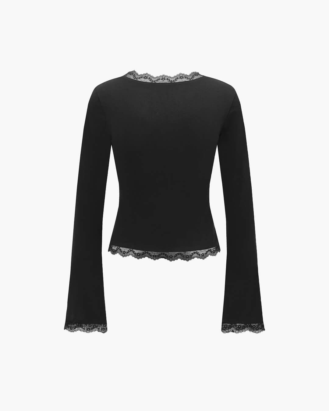 Jackie top met vierkante hals en kanten afwerking