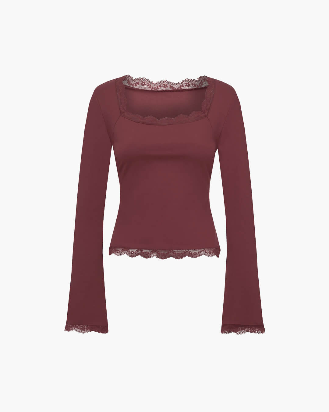 Jackie top met vierkante hals en kanten afwerking