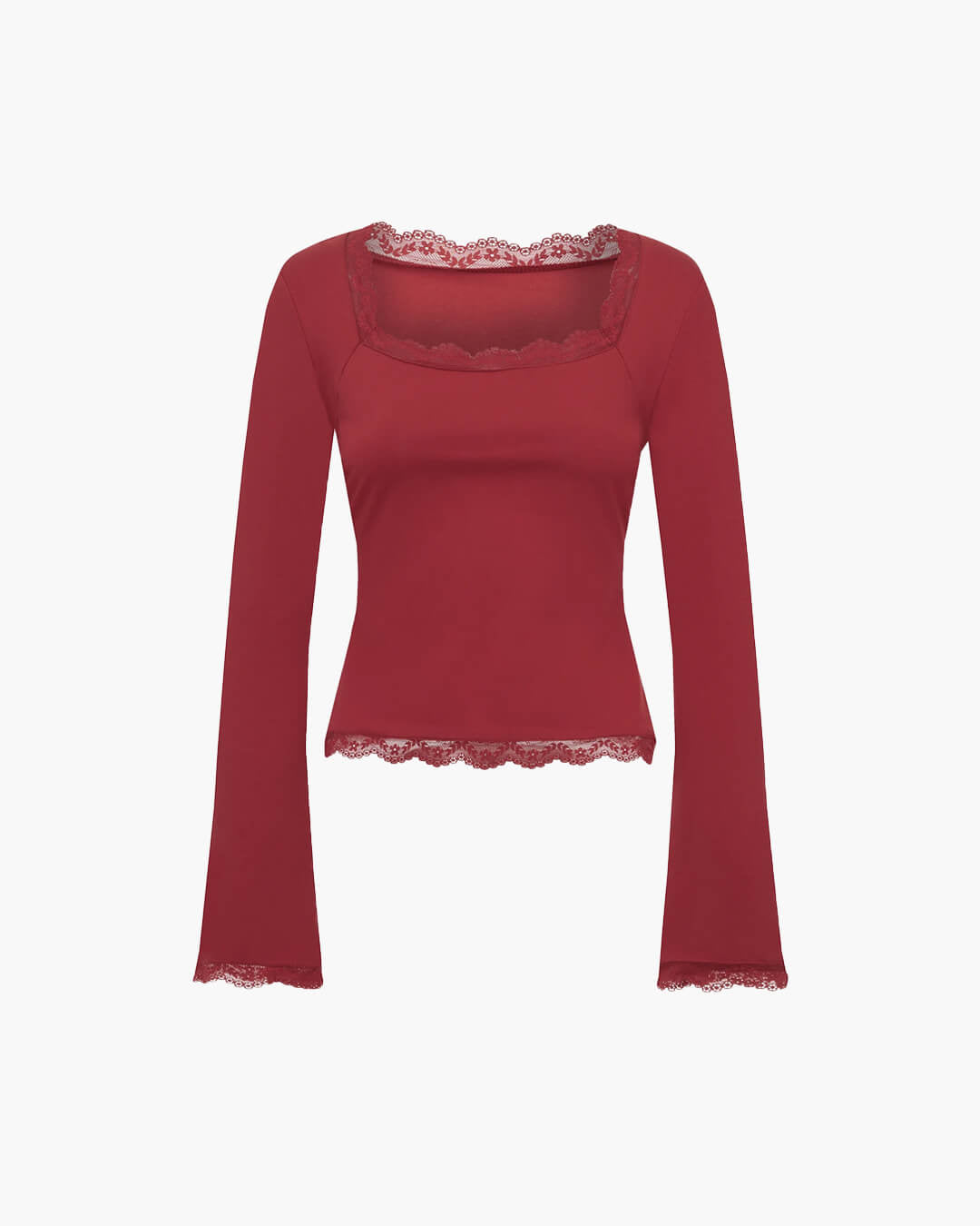 Jackie top met vierkante hals en kanten afwerking