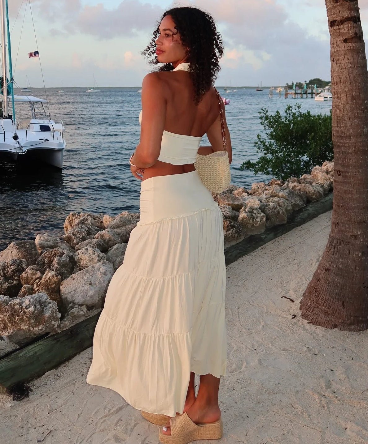Set met halter-crop-top en geplooide rok Jane