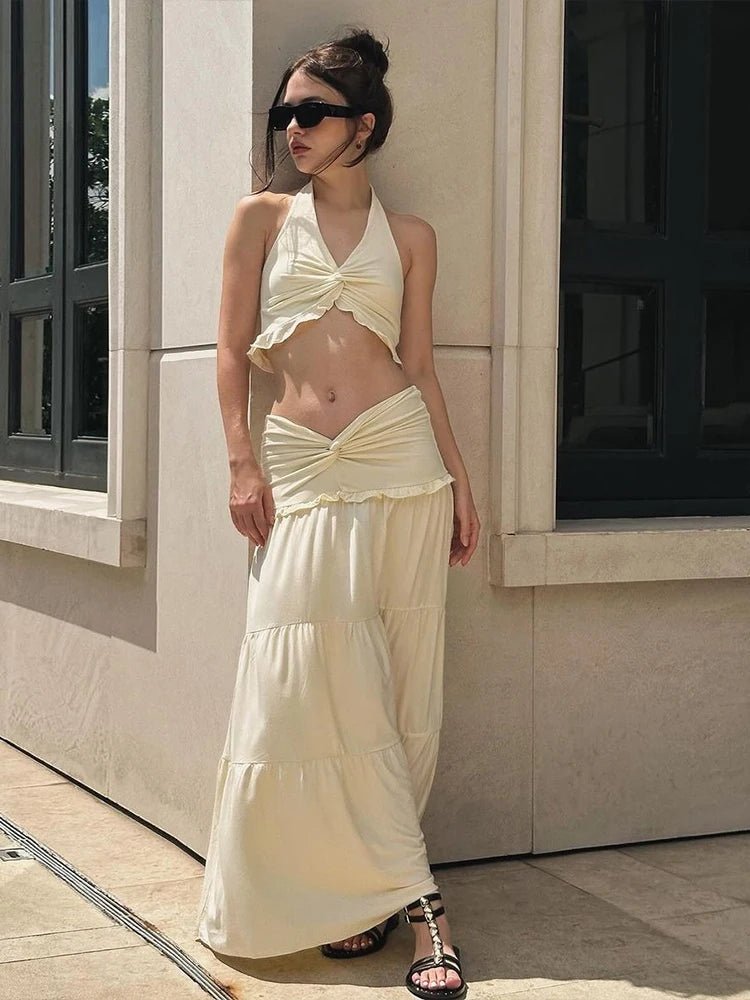 Set met halter-crop-top en geplooide rok Jane