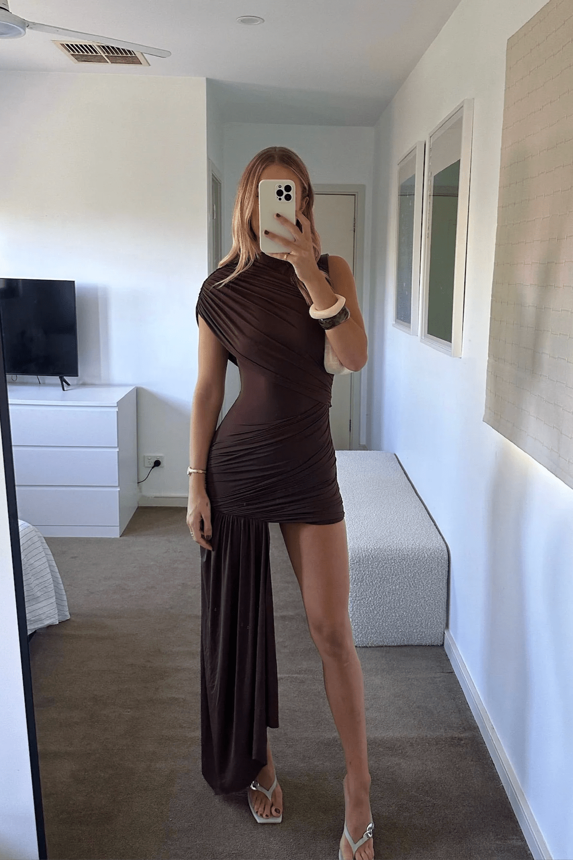 Jenny gerimpelde mini-jurk met hoge hals