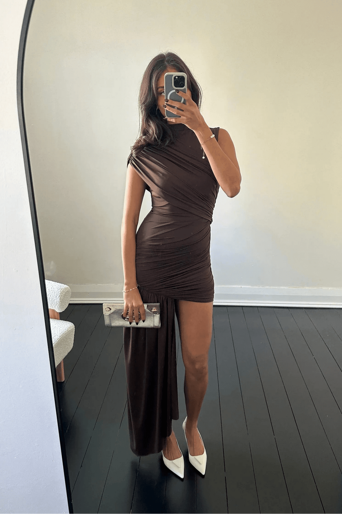 Jenny gerimpelde mini-jurk met hoge hals