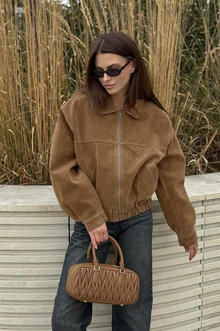 Jenny Suede Zip-Up Bomber Jacket