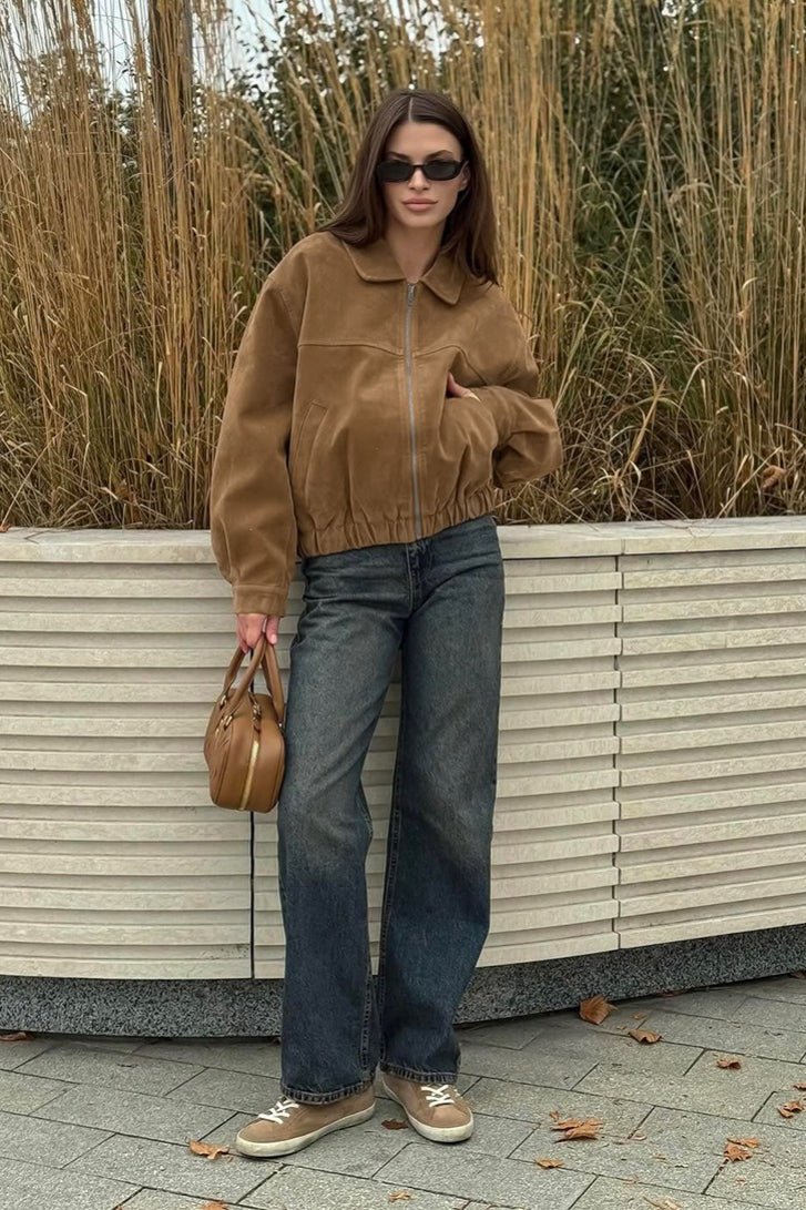 Jenny Suede Zip-Up Bomber Jacket