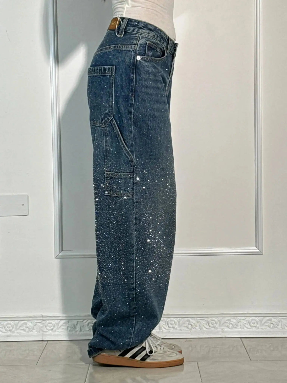 Jeremy baggy cargobroek van denim met glitters