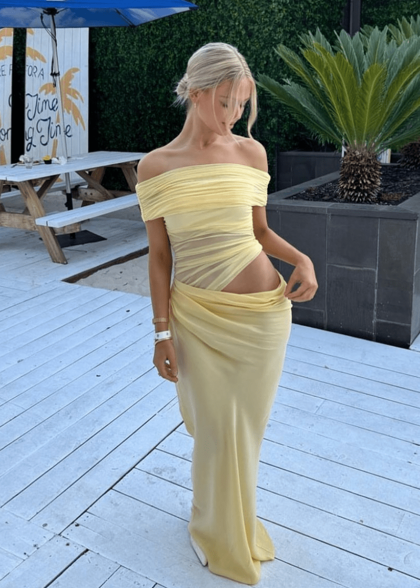 Jessa offshoulder maxi-jurk van mesh