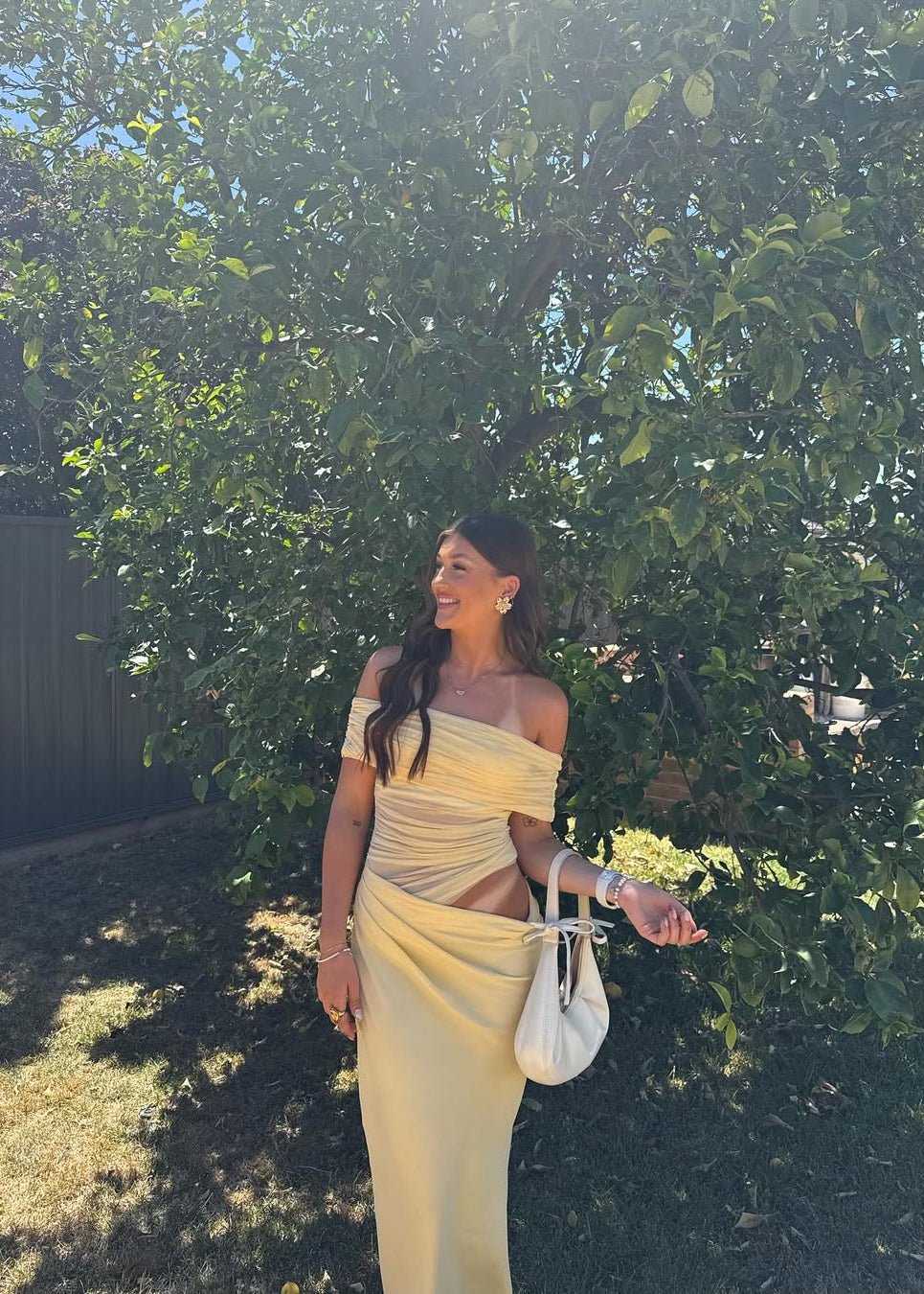 Jessa offshoulder maxi-jurk van mesh