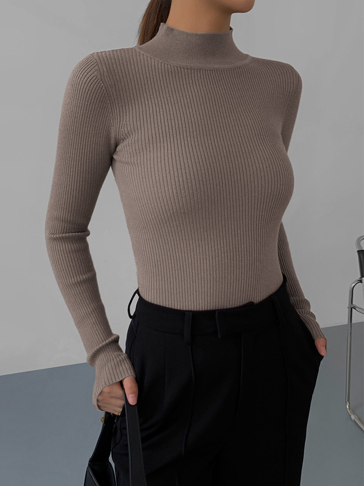 Jessa geribde gebreide blouse met lange mouwen