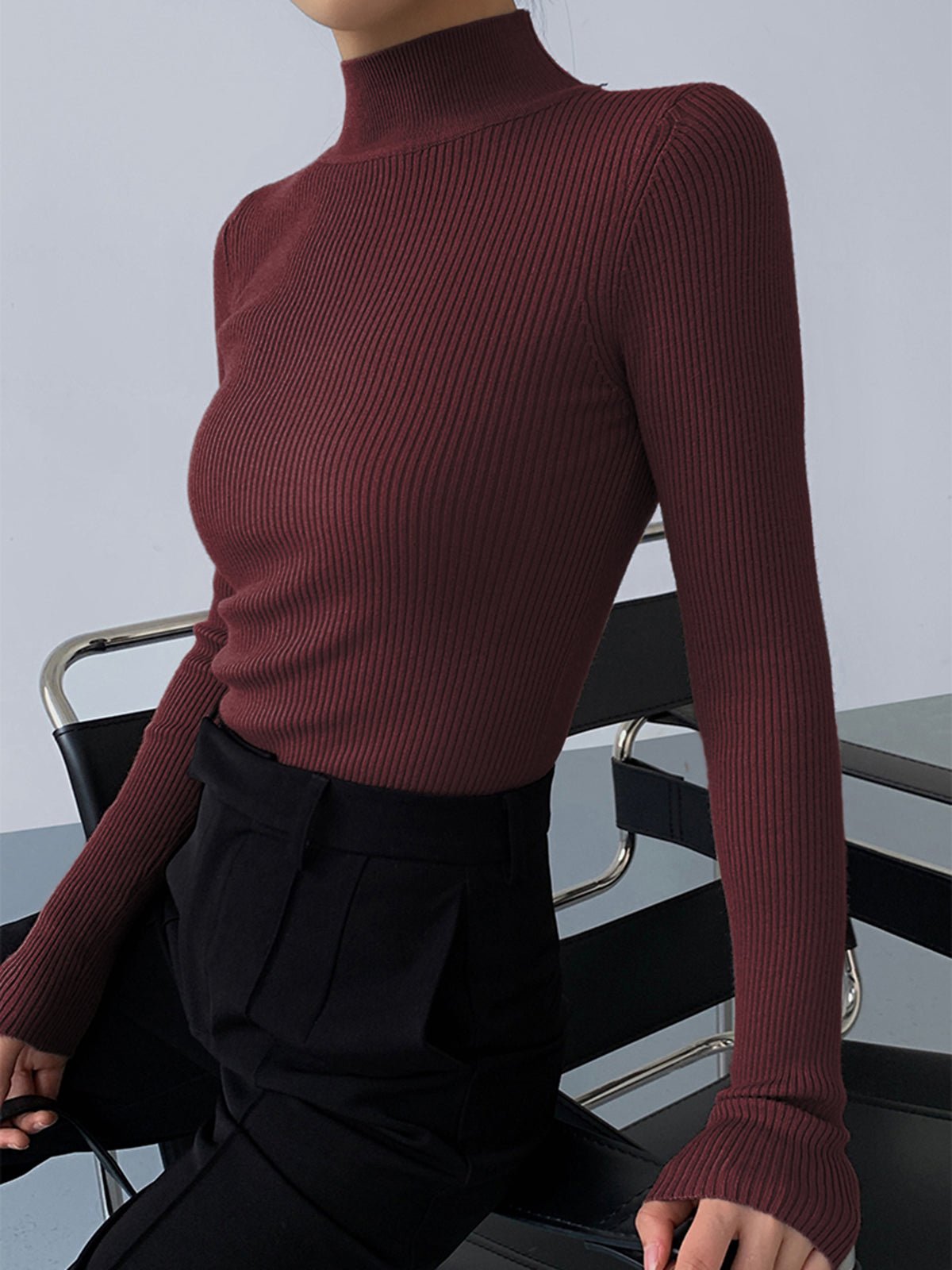 Jessa geribde gebreide blouse met lange mouwen
