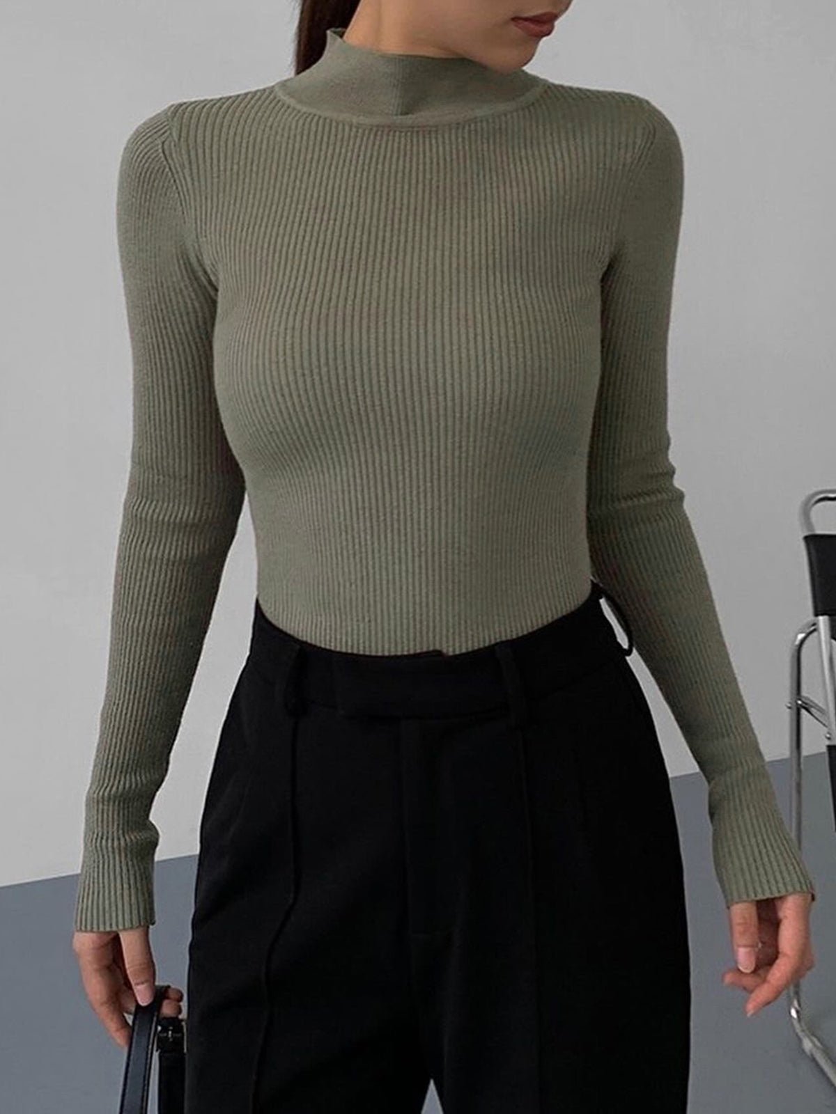 Jessa geribde gebreide blouse met lange mouwen
