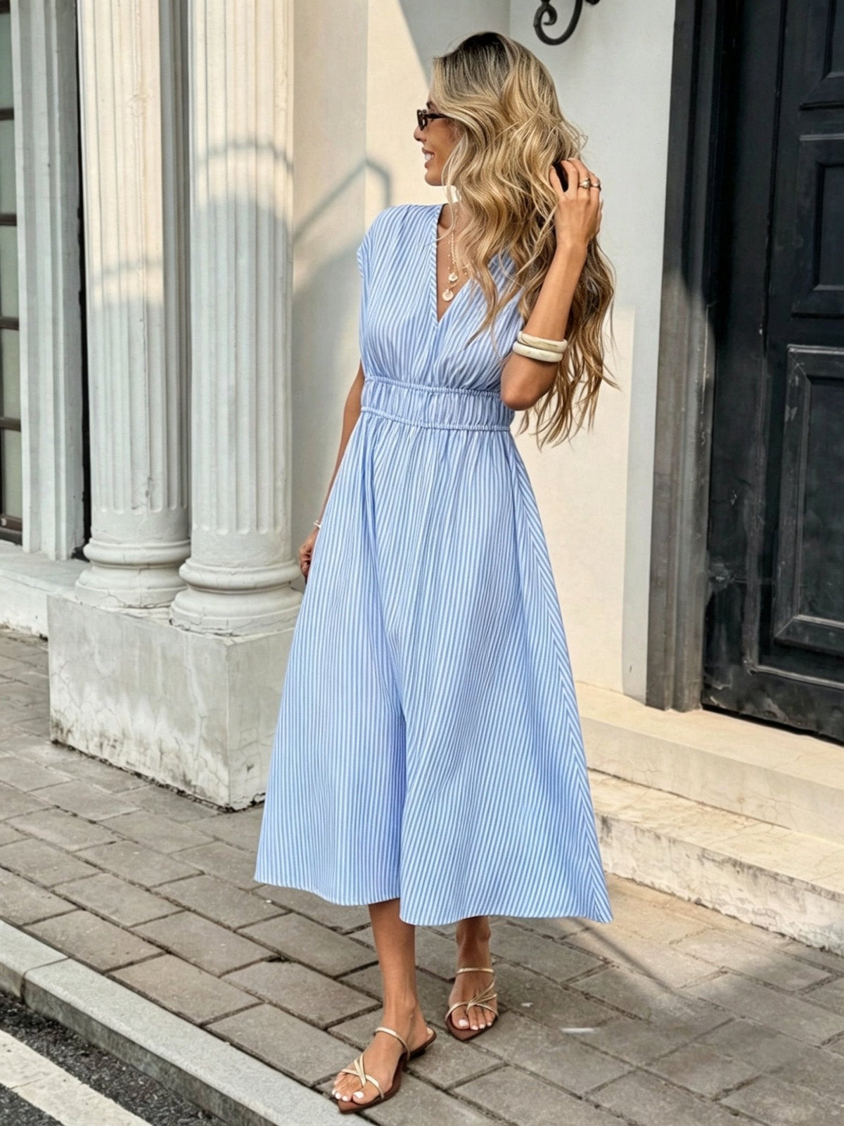 Jessica gestreepte empire-maxijurk