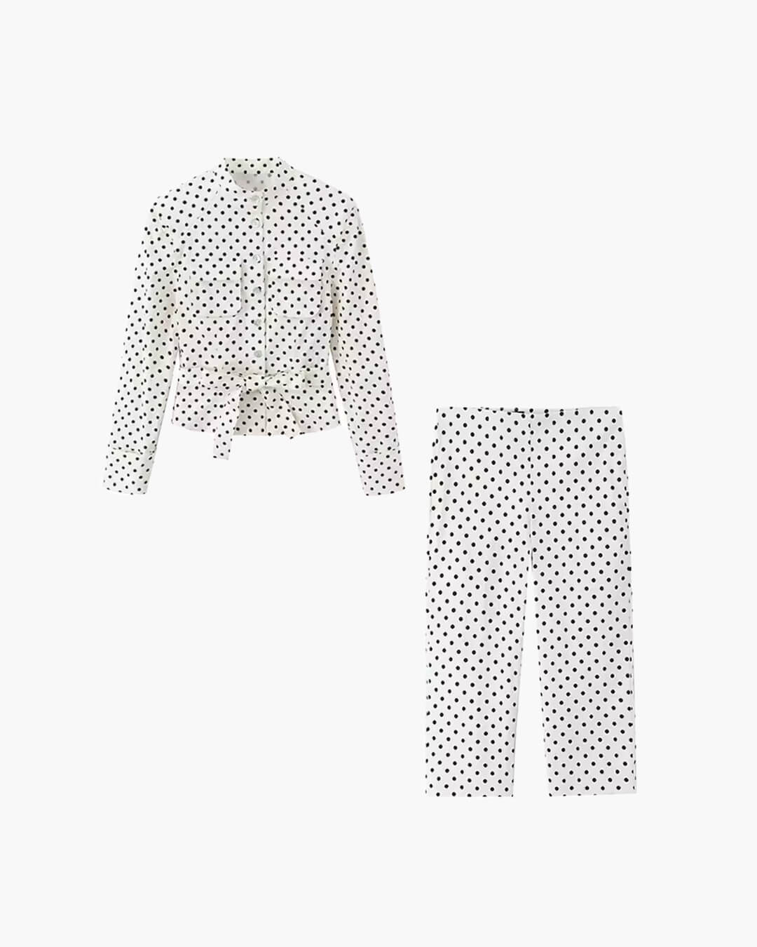 Jia set met broek en stippenprint en hoge taille