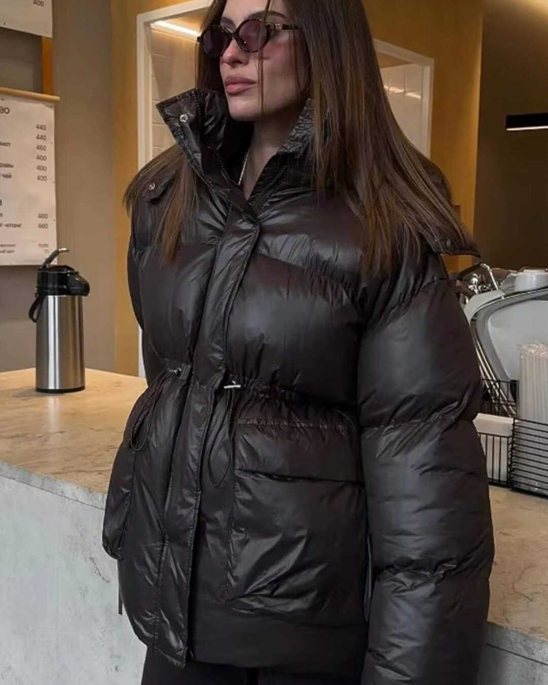 Jillian glanzende gewatteerde jas