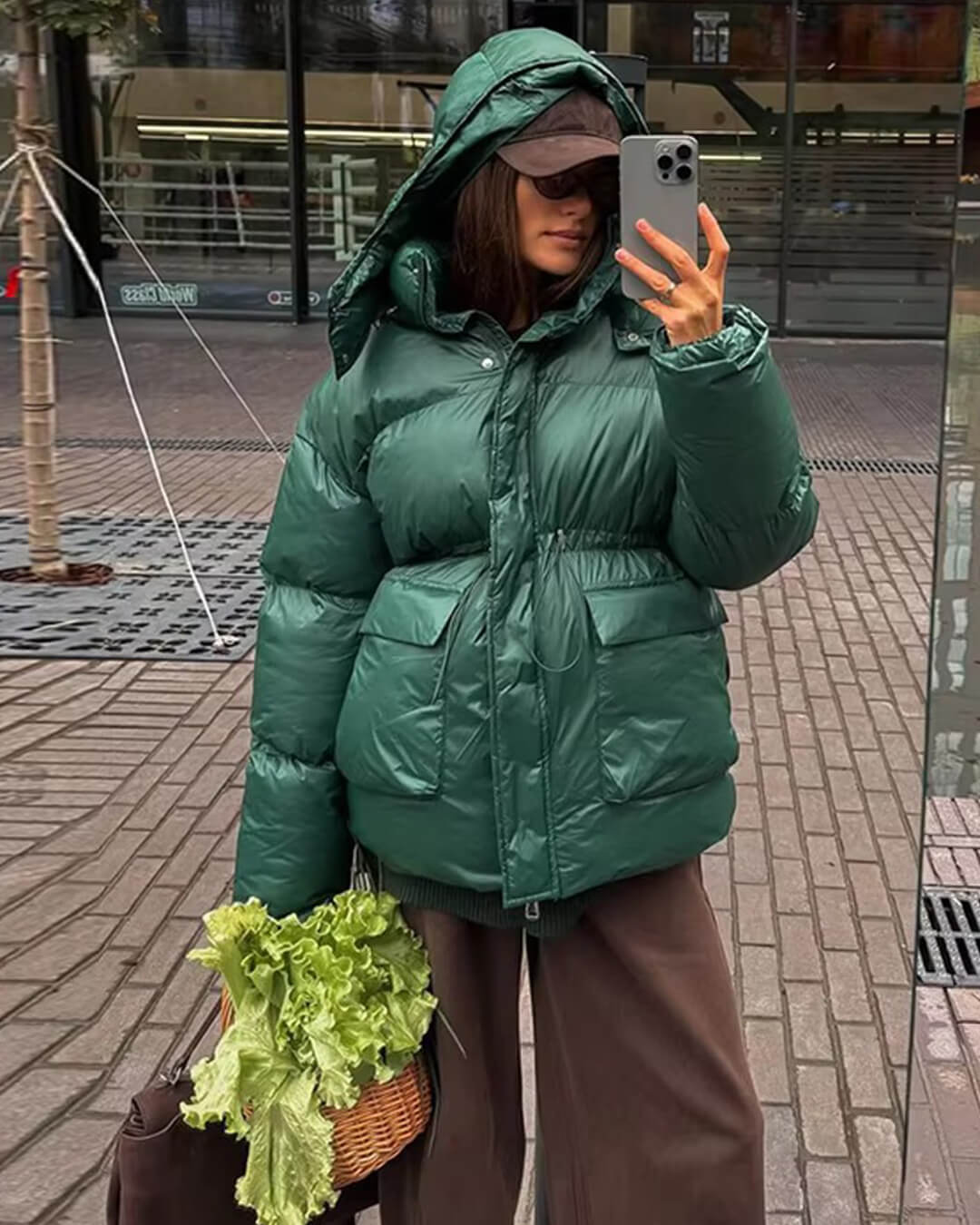 Jillian glanzende gewatteerde jas