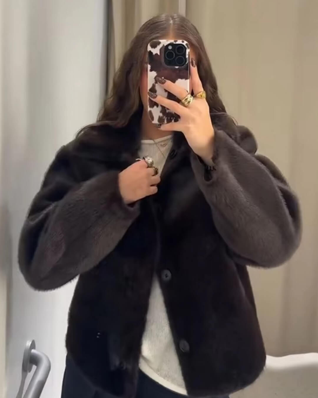 Omkeerbaar leren jack met imitatiebont van Joana